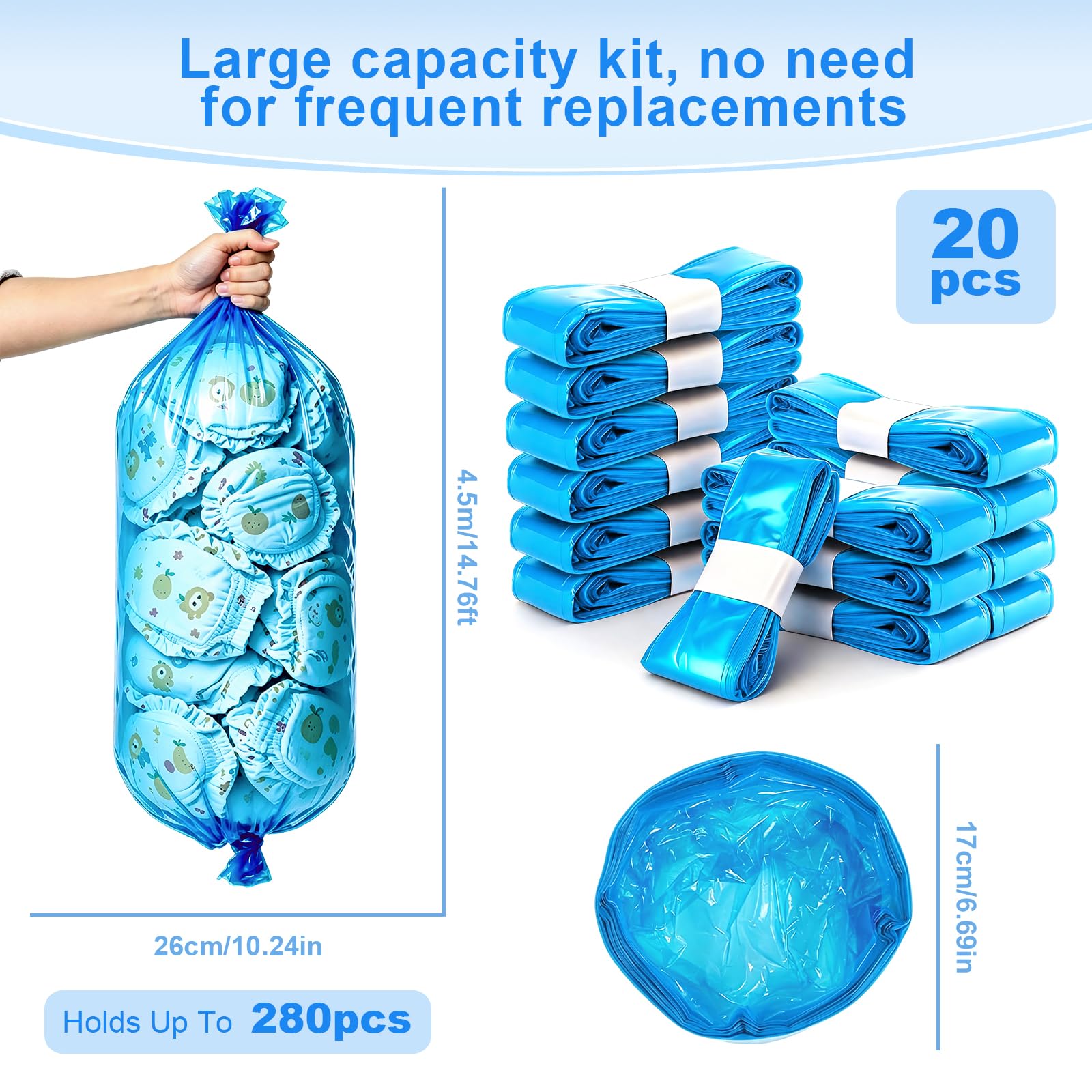 20 Pièces 4,5M Recharges pour Poubelle à Couches Recharge Sac pour seau à couches Bebe Sac Poubelle Couche Anti-Odeur Résistant à la Déchirure Antibactérien Compatible avec Tous les Types de Recharges