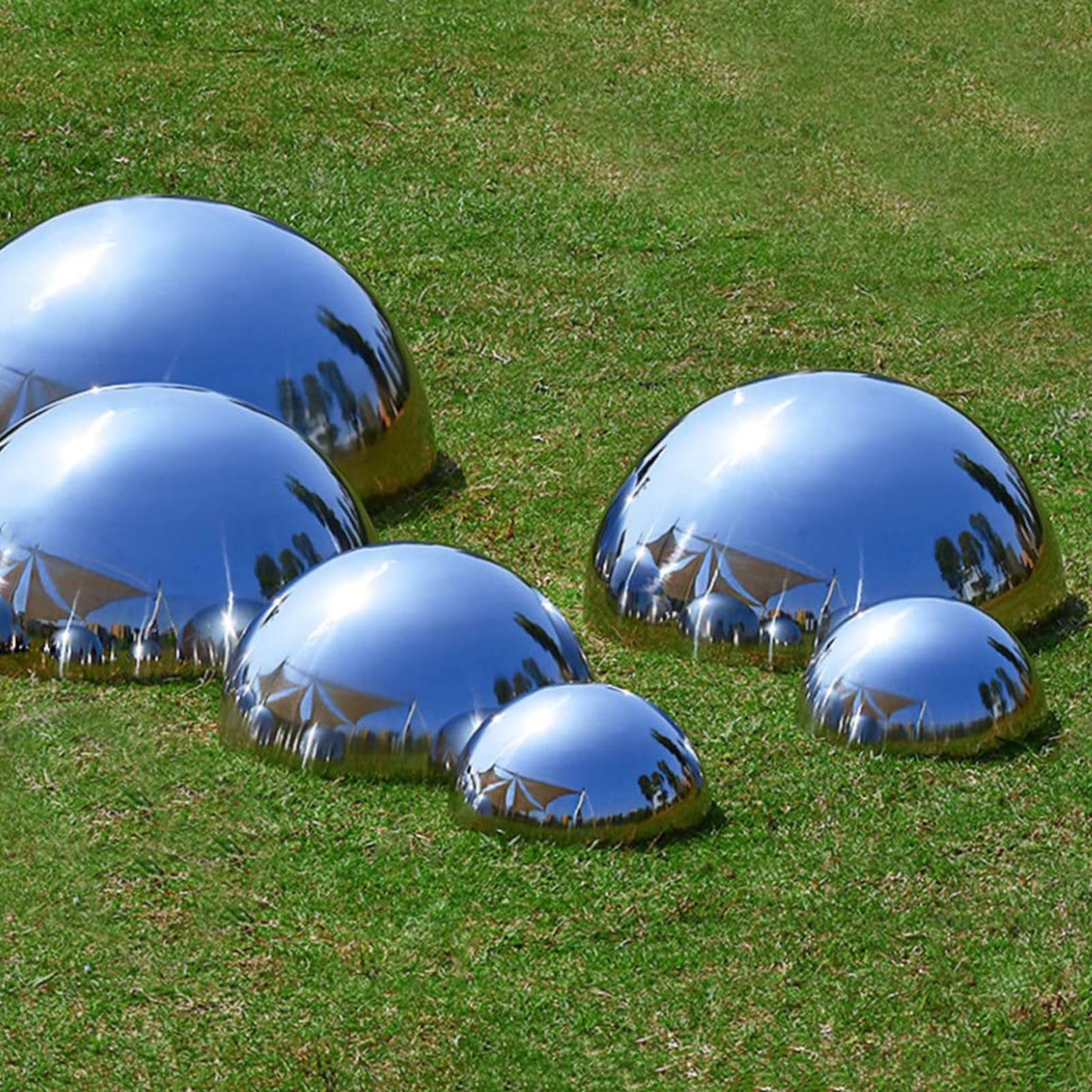 POCHY Edelstahl Gazing Ball, Garten Spiegel Halbkugeln, Schwimmende Teichkugeln Ornamente Garten Dekorationen, 6 Stück Halb Kugeln