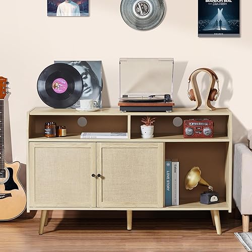 RARZOE Soporte grande para tocadiscos, mesa giratoria de mediados de siglo con capacidad para hasta 400 álbumes, armario de almacenamiento de discos