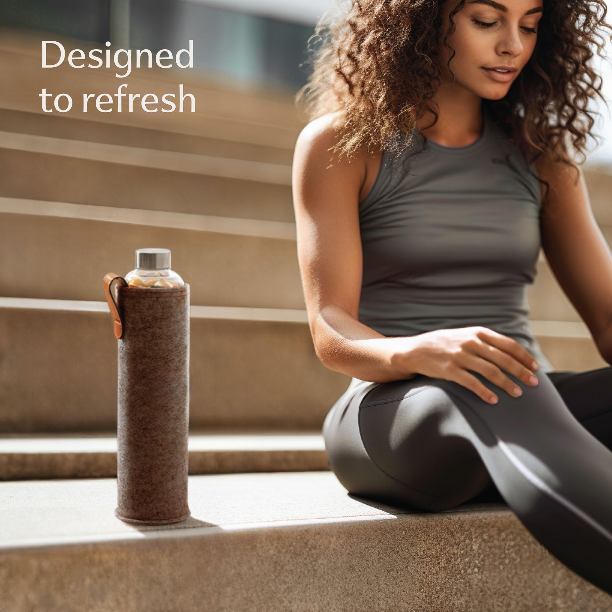 Cosumy Glass Water Bottle 750ml with Felt Cover - Dishwasher Safe - Leakproof - BPA Free - Carbonated Suitable (Sand brown) - Image 4