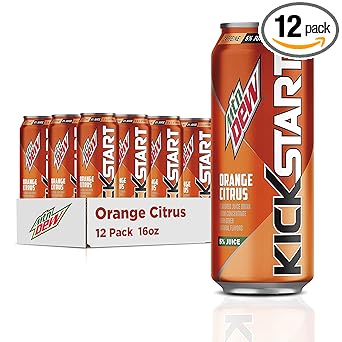 Mountain Dew Kickstart, Orange Citrus, 92mg Caffeine, Vitamins B & C, 80 Calories, 5% Juice, 16 Fl Oz (Pack of 12)