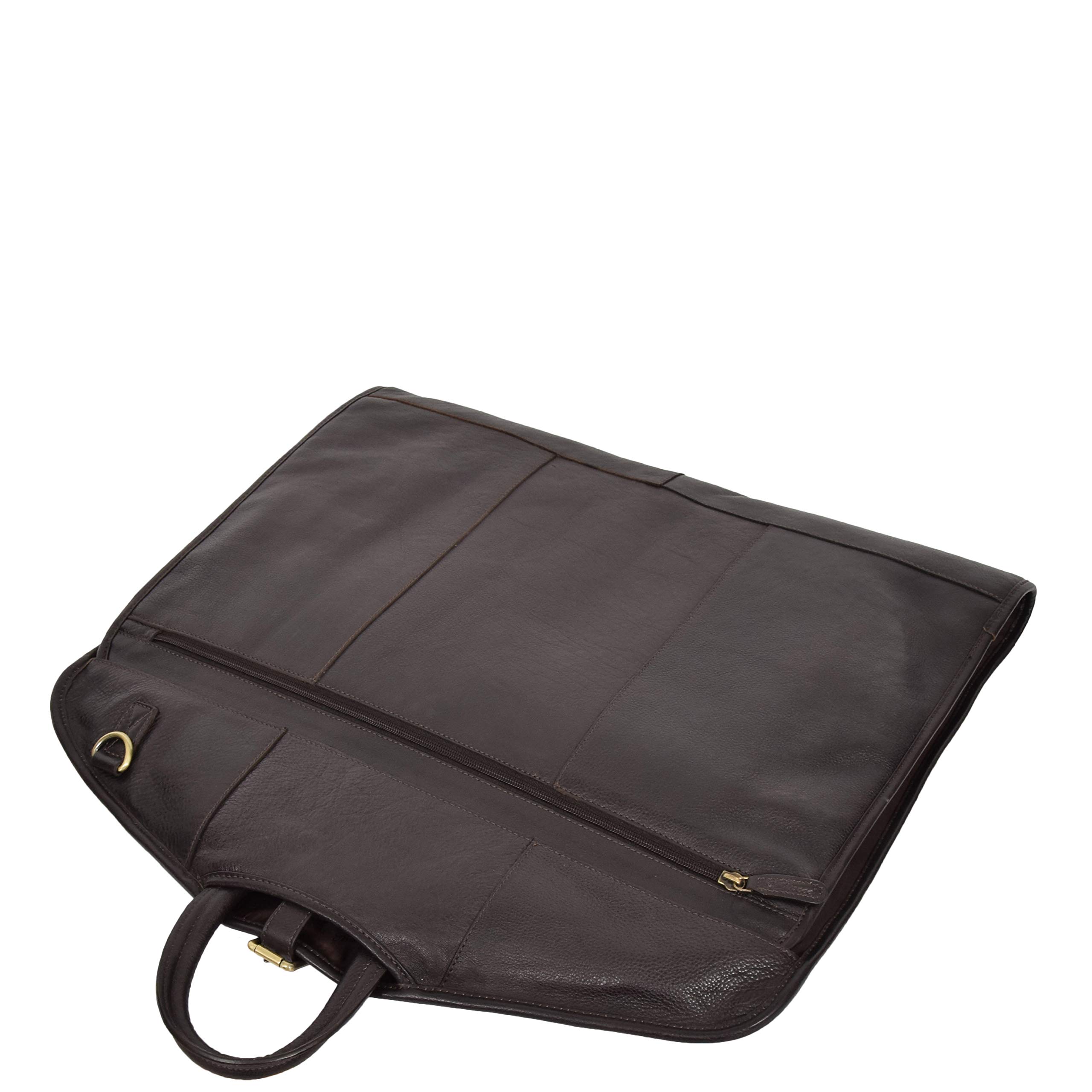 Bolsa de vestir de piel auténtica para traje de viaje, delgada y lujosa (marrón)
