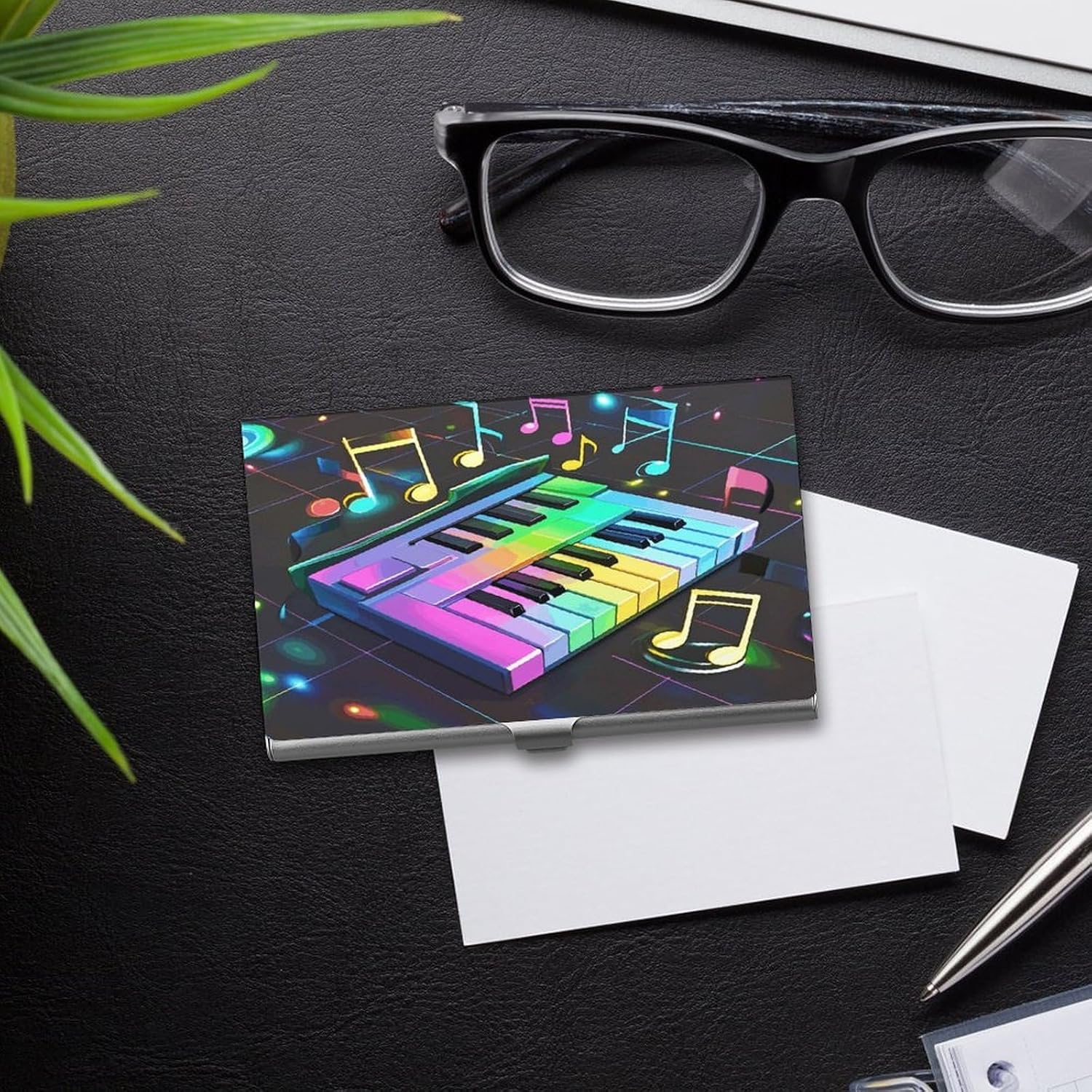 Colorful Piano Keyboard Music Note Business Card Holder Slim Metal Business Card Case Professional Name Card Case Portable Business Card Organizer Pocket Metal Case Name Card Holder image 5