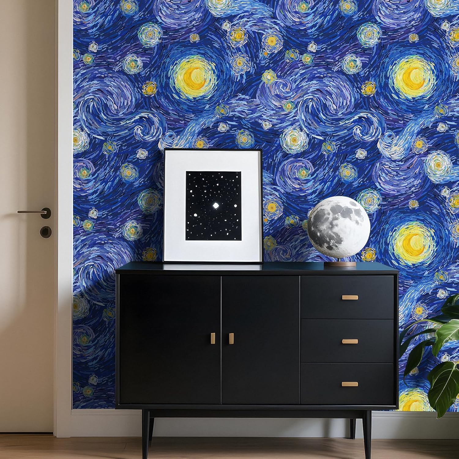 LaCheery Van Gogh Starry Night Wallpaper Peel and Stick Boho Blue Abstract Star Wallpaper for Bedroom Western Impressionist Oil Painting Art Wall Paper Removable Contact Paper for Walls Roll 17.5"x80"