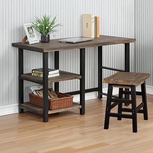 Miniatura 33 de Alaterre Furniture Pomona - Escritorio de estudio industrial de 48 pulgadas con parte superior de madera de pino maciza, 2 estantes abiertos y marco