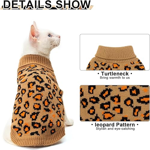 Mihachi Winter Warm Cat Sweater Turtleneck Puppy Pets Sweater Knit Vest Fashion Leopard for Cats Puppy Small Animals Pink Small(Yellow,M)