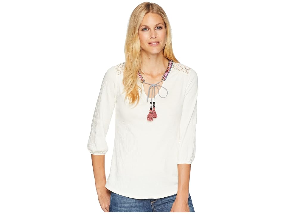 

Wrangler Long Sleeve Peasant Top with Crochet Shoulders (Ivory) Women's Long Sleeve Button Up