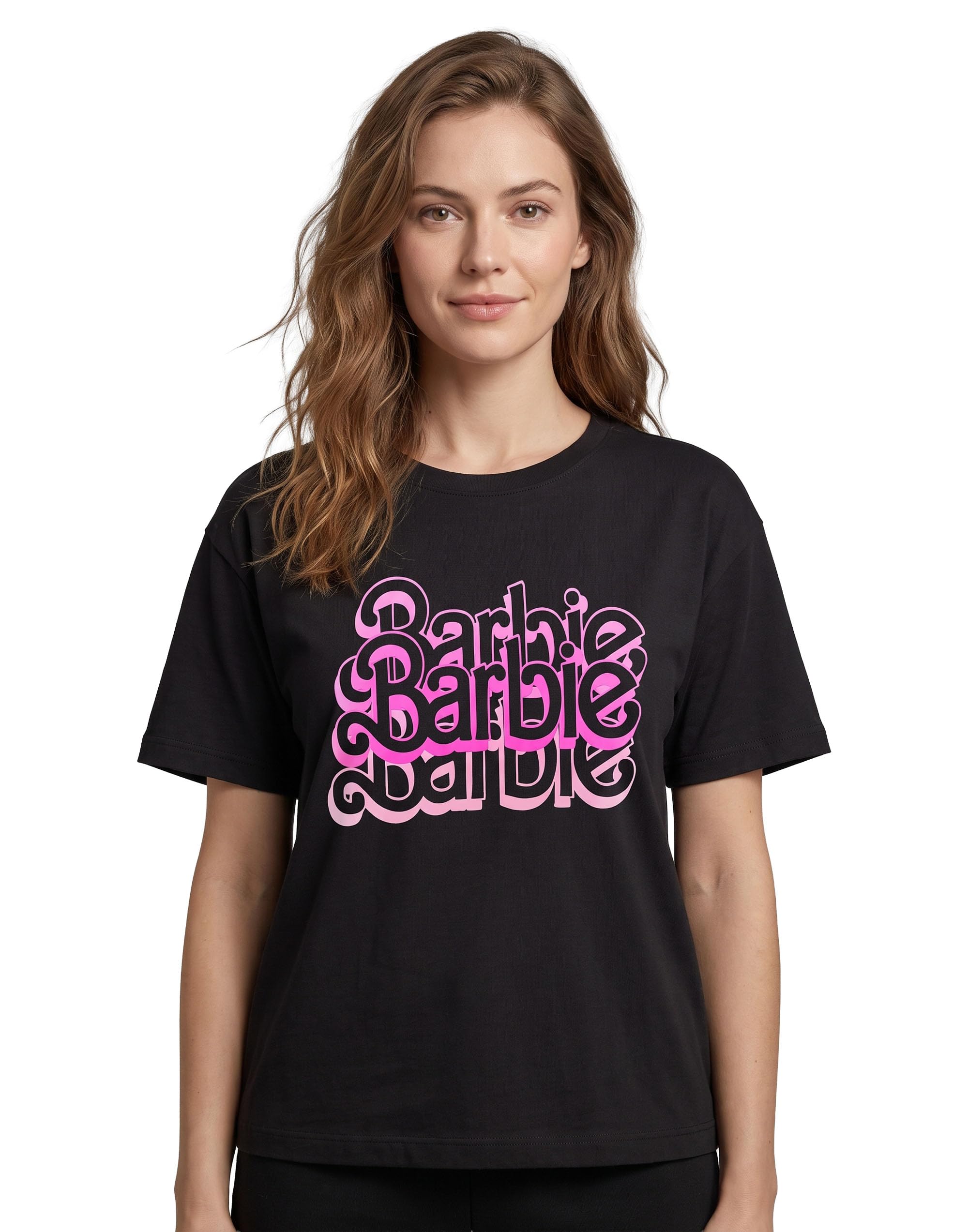 B&Q -  Barbie Womens Grey Triple Logo Cropped Short Sleeved T-Shirt (Medium)