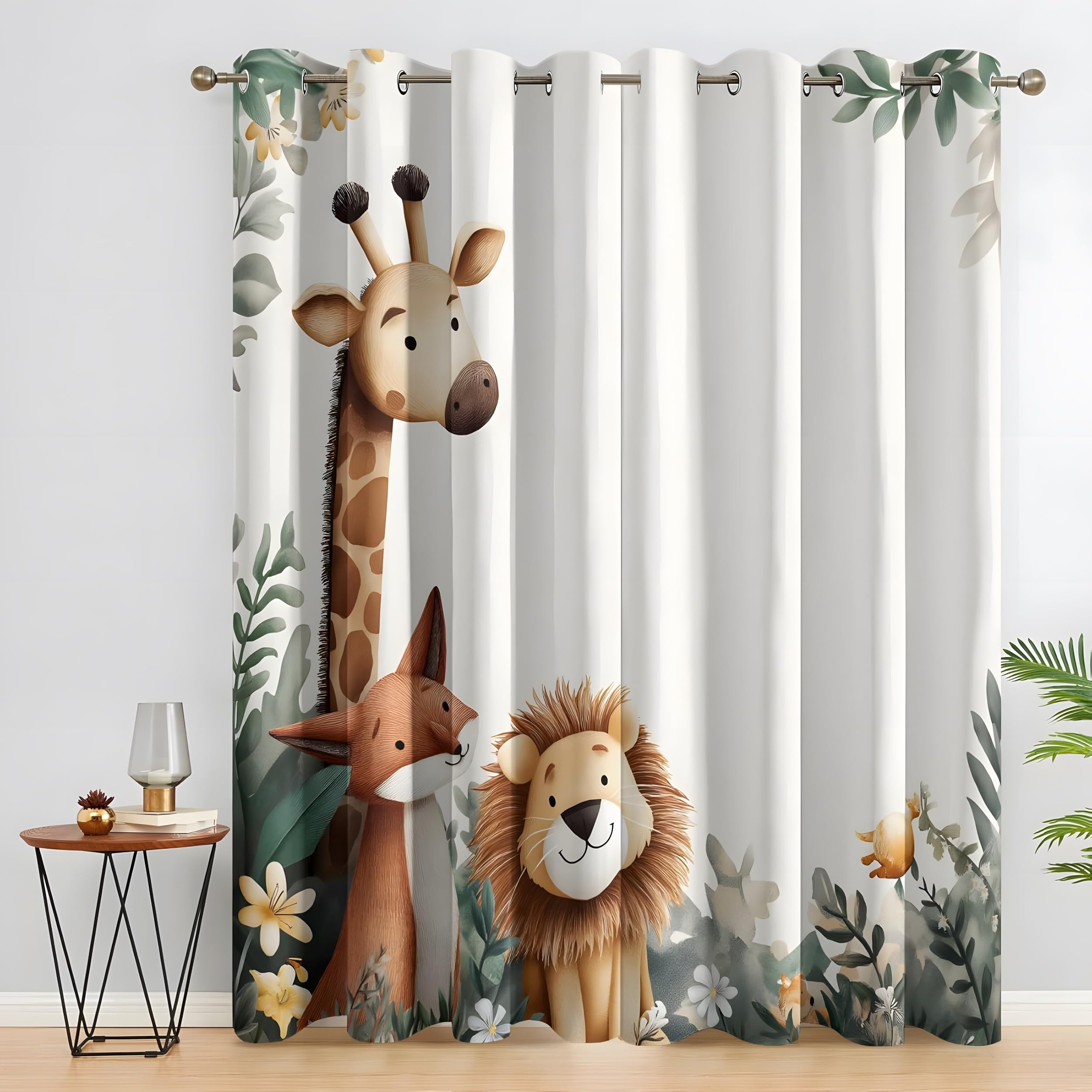 YZQGLHP Giraffe & Lion Curtains, W 46" x L 54" (117 x 137 cm), Forest Animals Blackout and Heat-Insulating Curtains, Curtain 2 Pieces in a Pack, Suitable for Bedrooms and Living Rooms