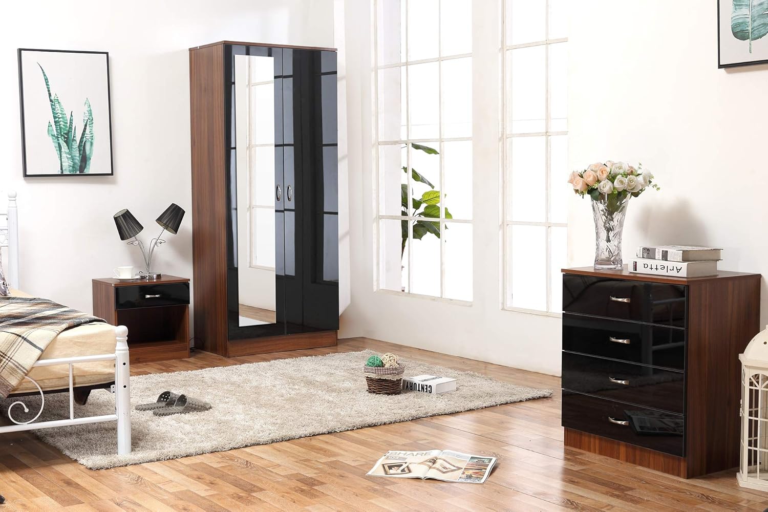 Harmin Ltd HIGH GLOSS 3 Piece Bedroom Furniture Set Includes Soft