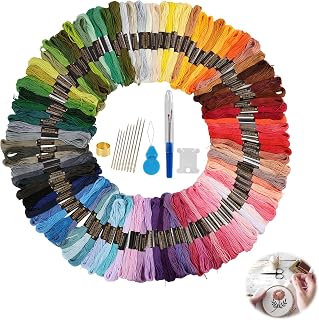 Stickgarn-Set, 100 Regenbogenfarben für Kreuzstich, inkl. Nähgarn Nadelfäden Nahttrenner Sticknadeln Schere