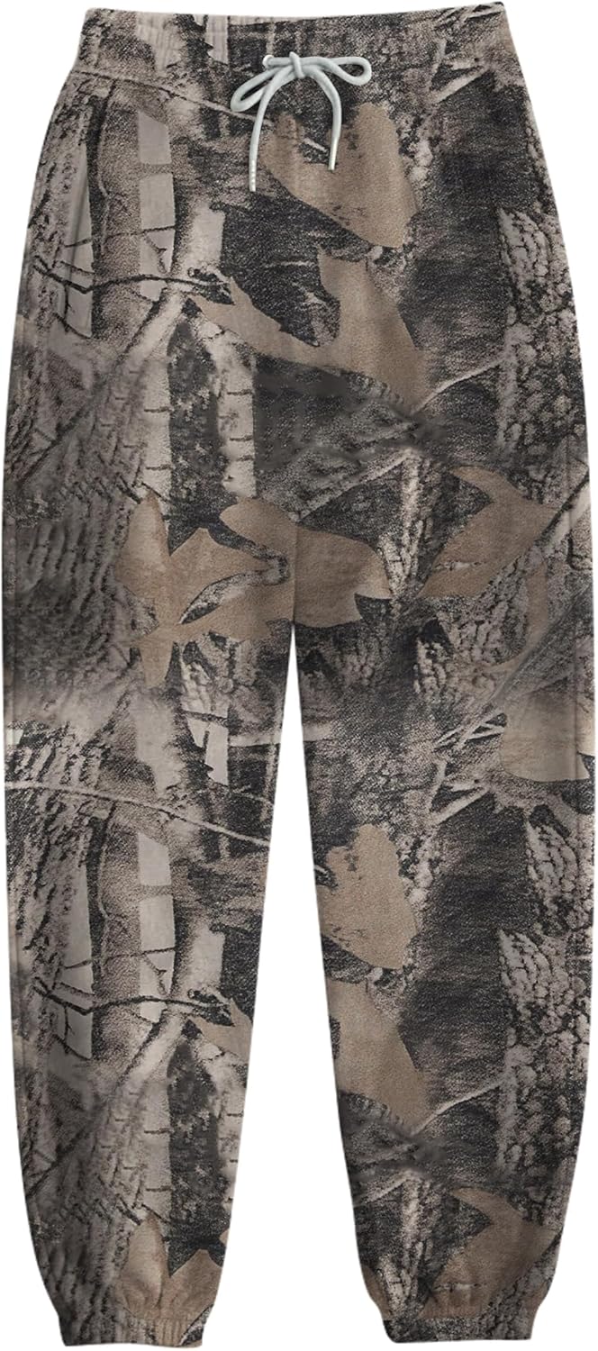 Womens Baggy Wige Leg Camo Sweatpants Fleece Y2k Camouflage Cargo Pants Elastic Waist Drawstring Joggers Streetwear - Image 3
