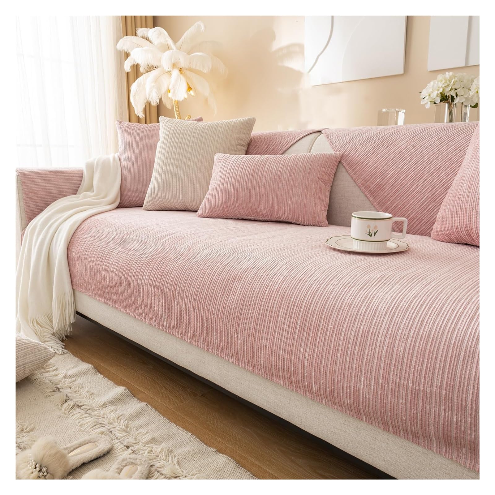 Housse de coussin 30x50 cm en chenille texturée à rayures lisses