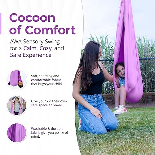 Miniatura 3 de AWA - Columpio sensorial para niños en interiores, columpio sensorial de doble capa para adultos con gancho giratorio de 360, ayuda con TDAH,