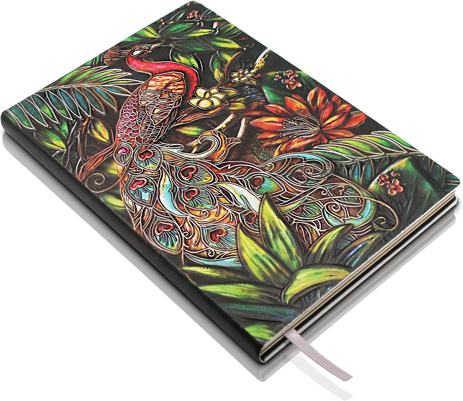 Peacock Embossed Leather Journal Notebook - 3D Handmade Vintage Peacock Journals Travel Diary with Lined Paper Antique leather sketchbook Writing Journals Gift for Women & Men (A5, Multicolor)