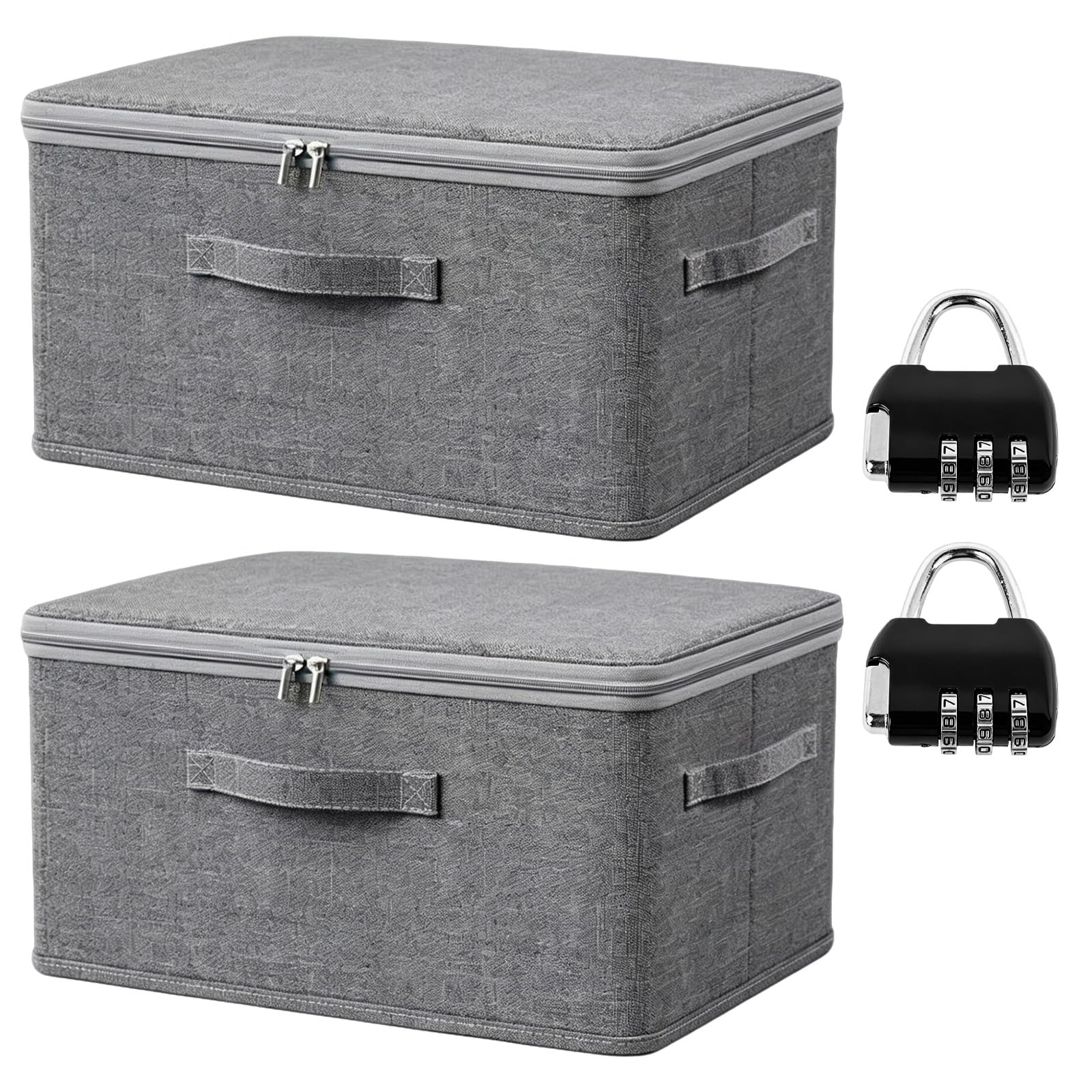 Wrbugukeji Storage Box with Lock, 2 Pcs Grey Lockable Storage Box