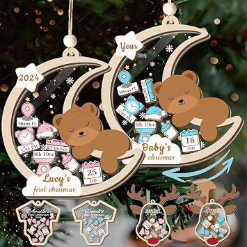 Personalized Baby First Christmas Ornament 2024 Custom 4D Shake Babies 1st Keepsake Ornament with Name Customized Xmas Tree Hanging Decoration Gift for New Born Boys Girls