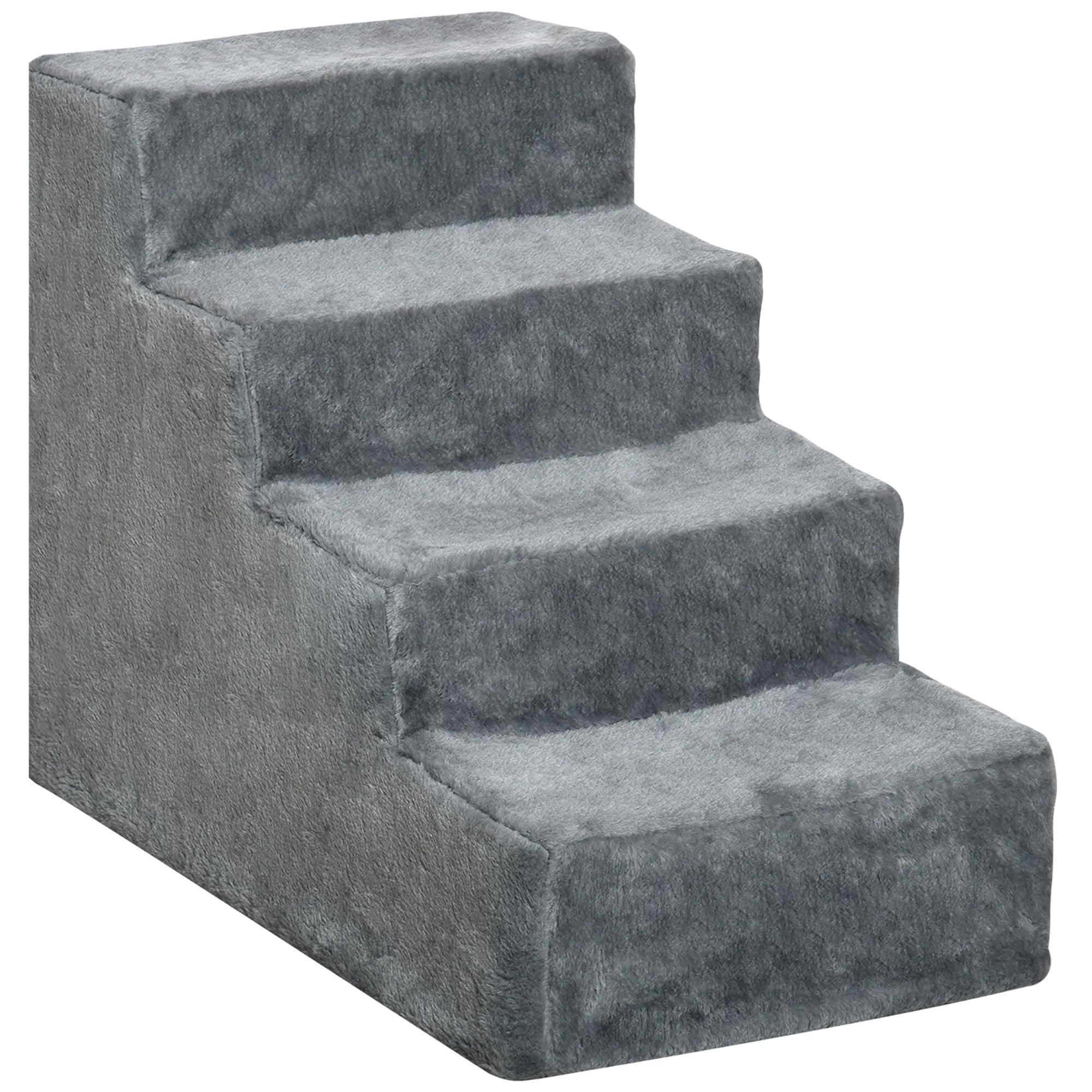 PawHut Four-Step Portable Dog Stairs with Washable Plush Cover, Light Grey