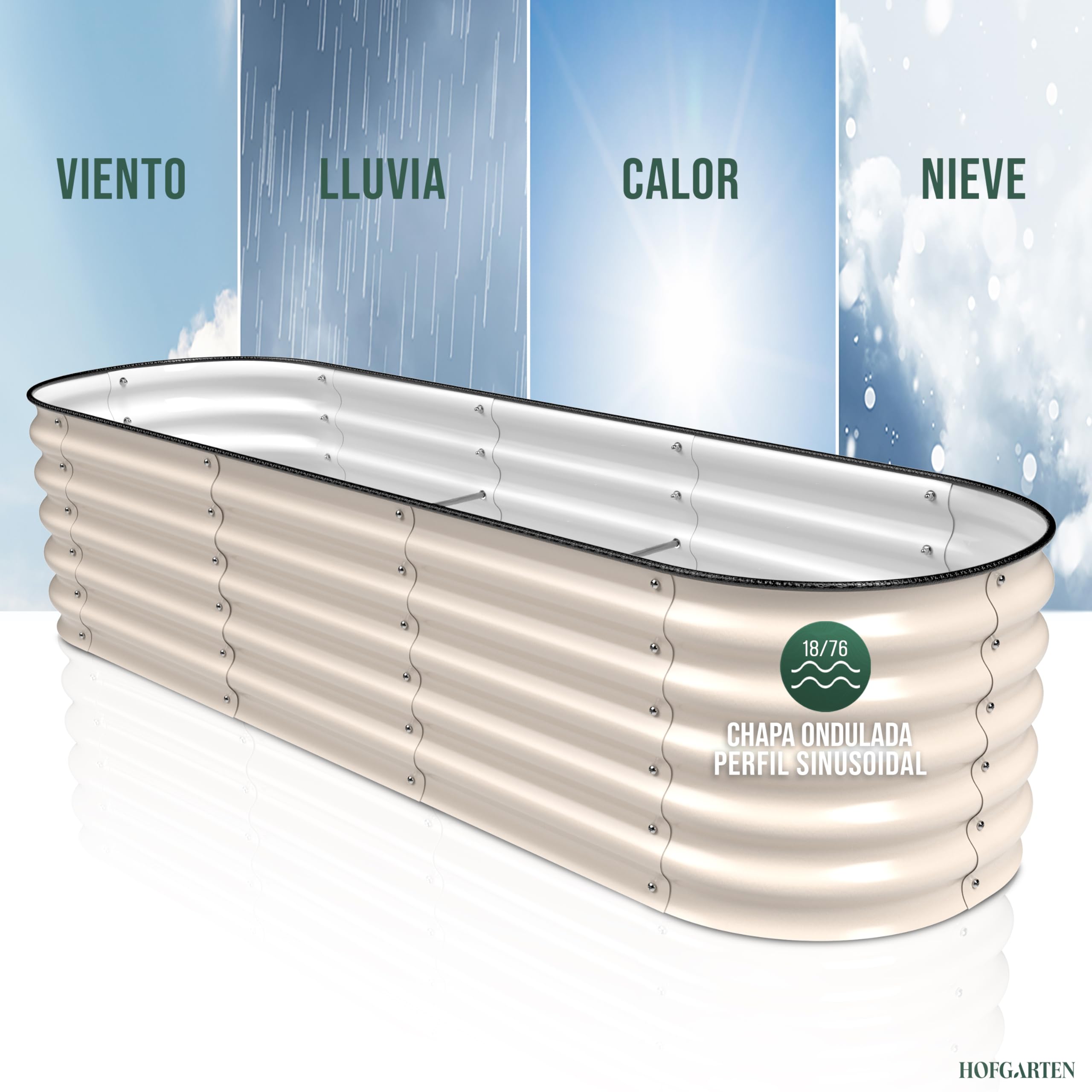 HOFGARTEN 200x60x42 cm Huerto Elevado Modular 6 en 1 de jardín, bancal Elevado de Metal con Base Abierta para Colocar sobre la Tierra, protección anticorrosión y Alta Estabilidad (Beige)