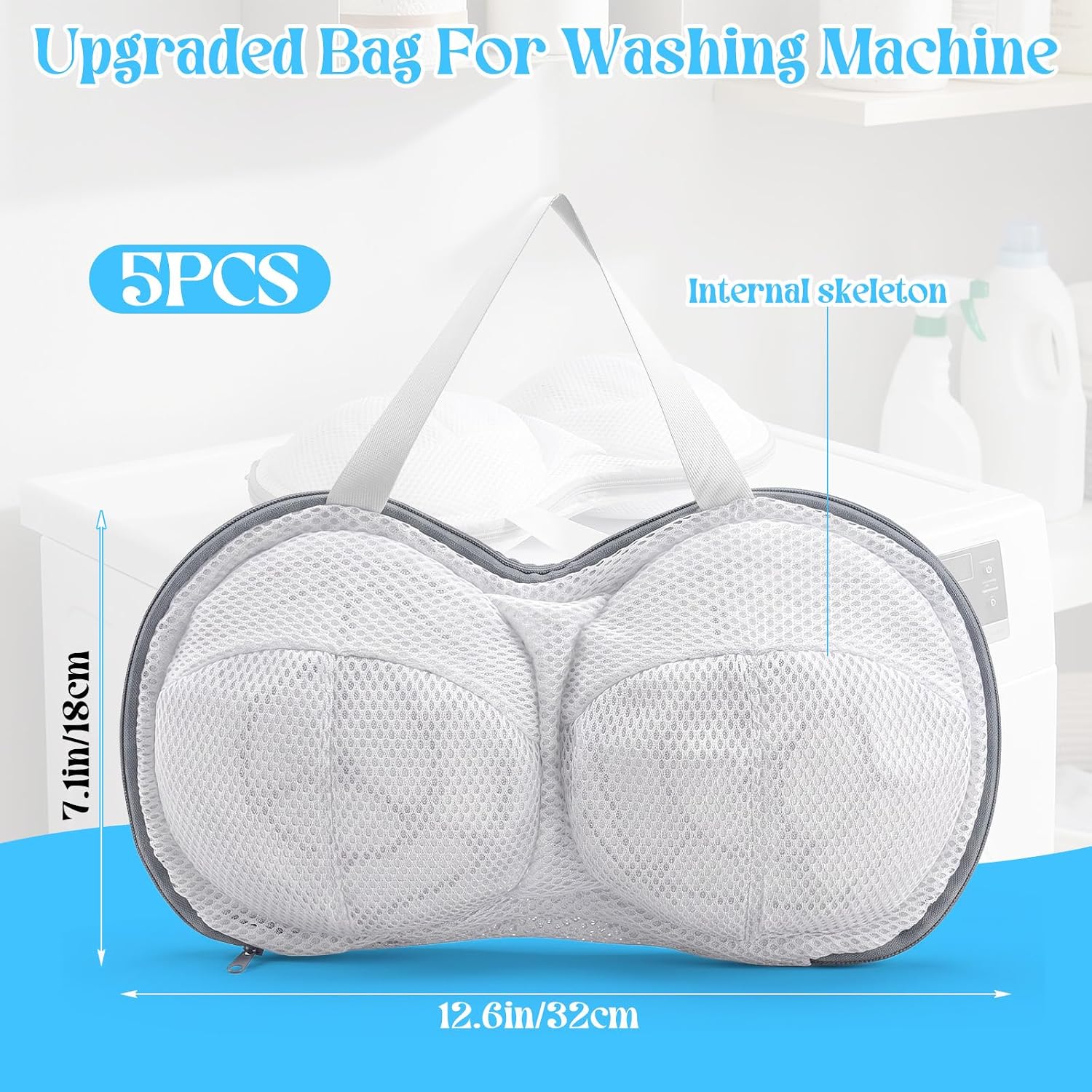 5 Pcs Bra Washing Bags with 3D Protective Bracket & Zipper Bra Wash Bags for Laundry Mesh BraLaundry Bag for Washing Machine Underwear Brassiere Bag Set BraWasher Protector for Delicates Storage