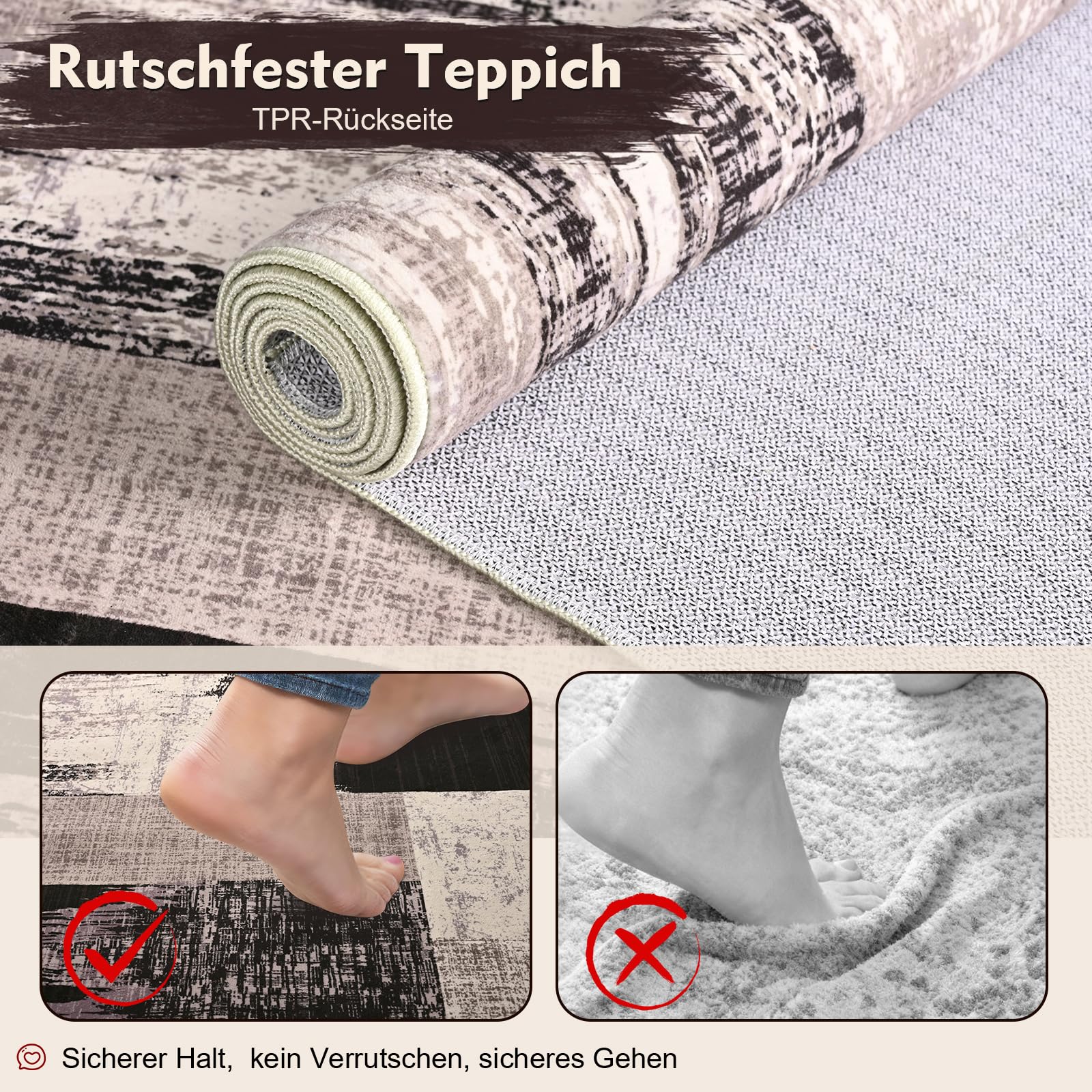 Alishomtll Teppich Schwarz Braun 160x230 cm, Modern Geometrisch Teppich