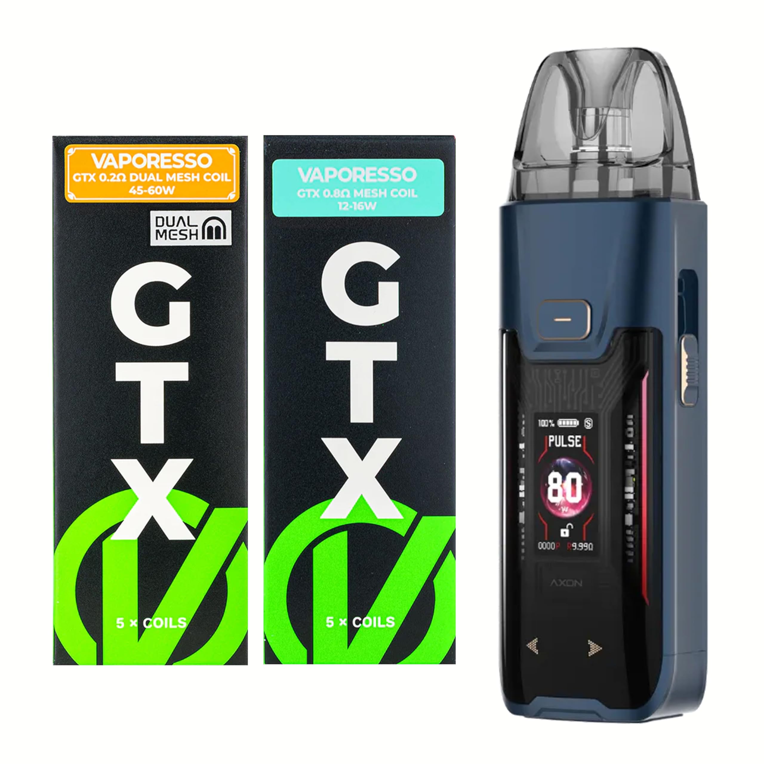 Vaporesso LUXE XR MAX 2 Komplett-Set – 3200mAh Akku & 80W – inkl. 10x GTX Mesh Coils (5x 0,2 Ohm & 5x 0,8 Ohm) – 5ml Pod Kit – Bundle für MTL & DTL (dunkelblau)