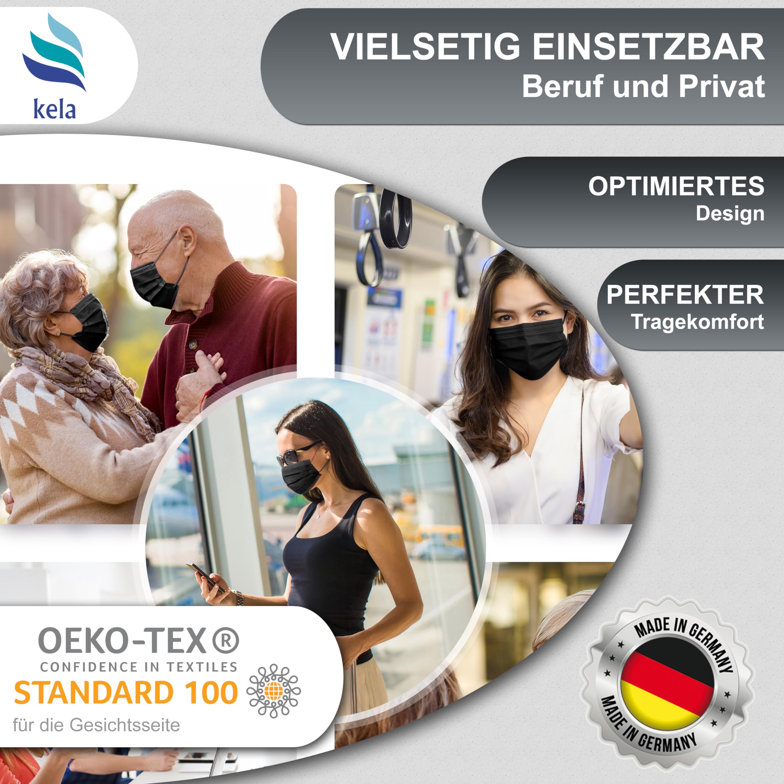 Kela maschere OP nero 100% Made in Germany maschera medica usa e getta certificazione CE DIN EN 14683 tipo II BFE > 98% 3 strati (50)
