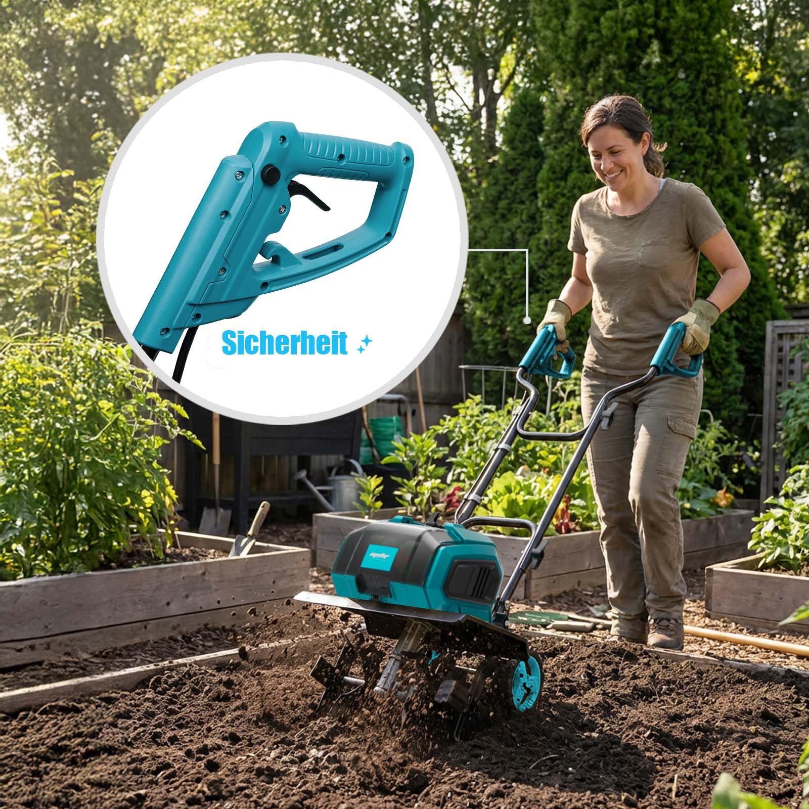 Mellif Akku-Gartenfräse für Makita 18V Akku – 22 cm Arbeitstiefe, 32 cm Arbeitsbreite, bürstenloser Motor, 2-Punkt-Sicherheitsschalter, klappbares Design, 16 Stahlzinken (ohne Akku)
