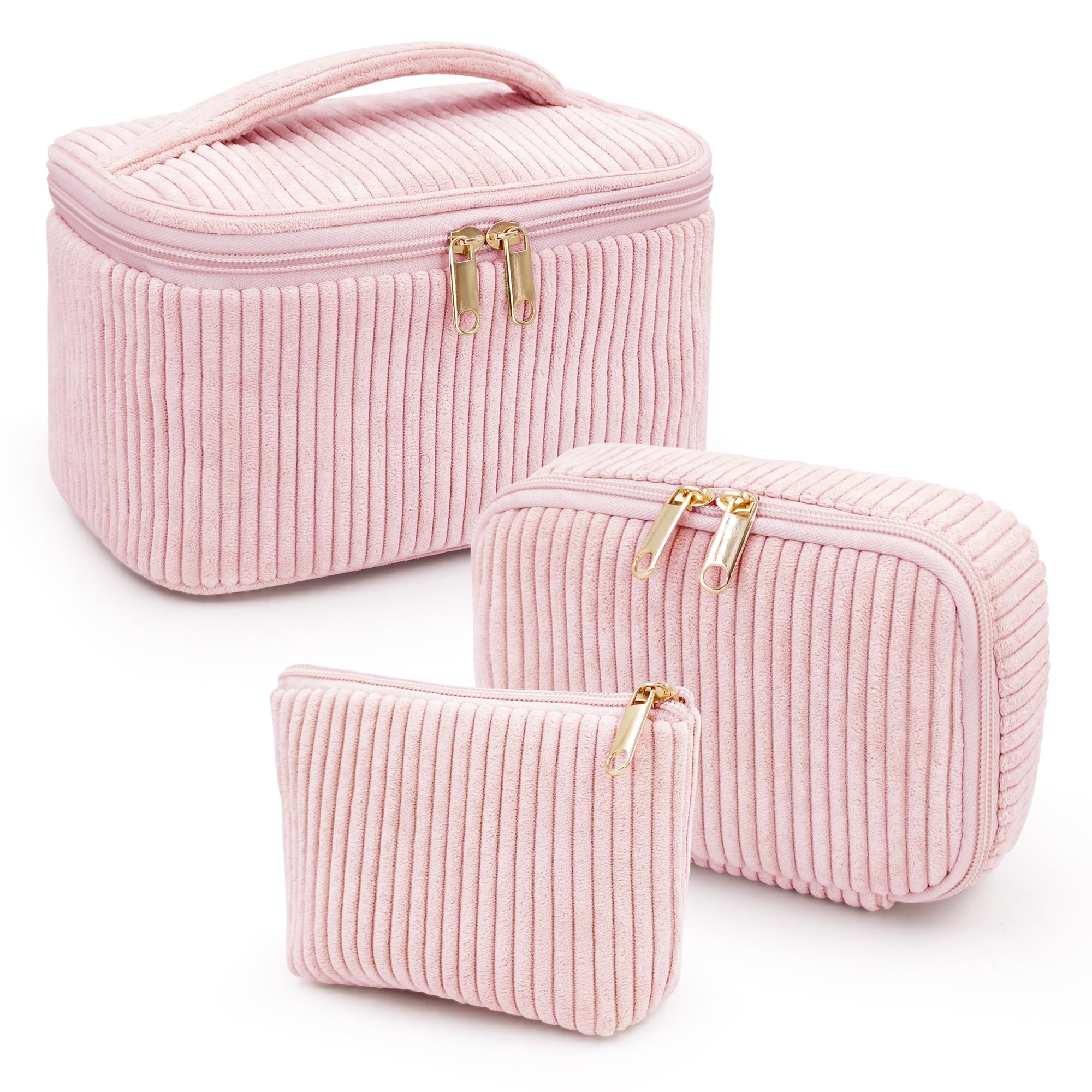 beifon 3er Set Kosmetiktasche Kulturtasche Damen mit Blumenmuster, Kulturbeutel Make Up Tasche, Tragbare Schminktasche Makeup Bag Waschtasche Groß Frauen Mädchen