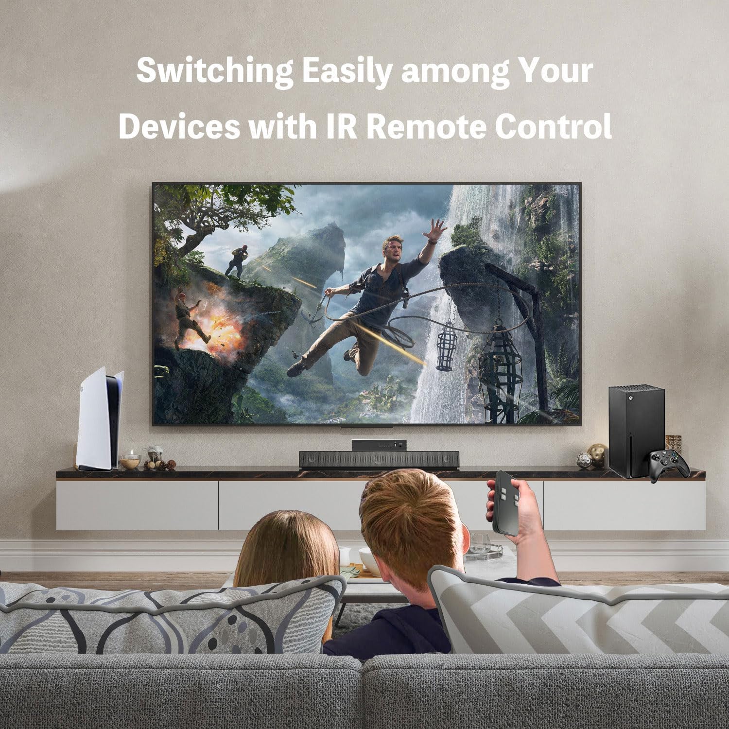 HDMI Switch 4 in 1 Out 8K 120Hz 4K HDMI 2.1 Switcher/Splitter 4 in 1 Out with Remote, 4 Port Hub for Gaming PS5 Xbox TV Monitor - Ultra HD HDR 1080P 3D