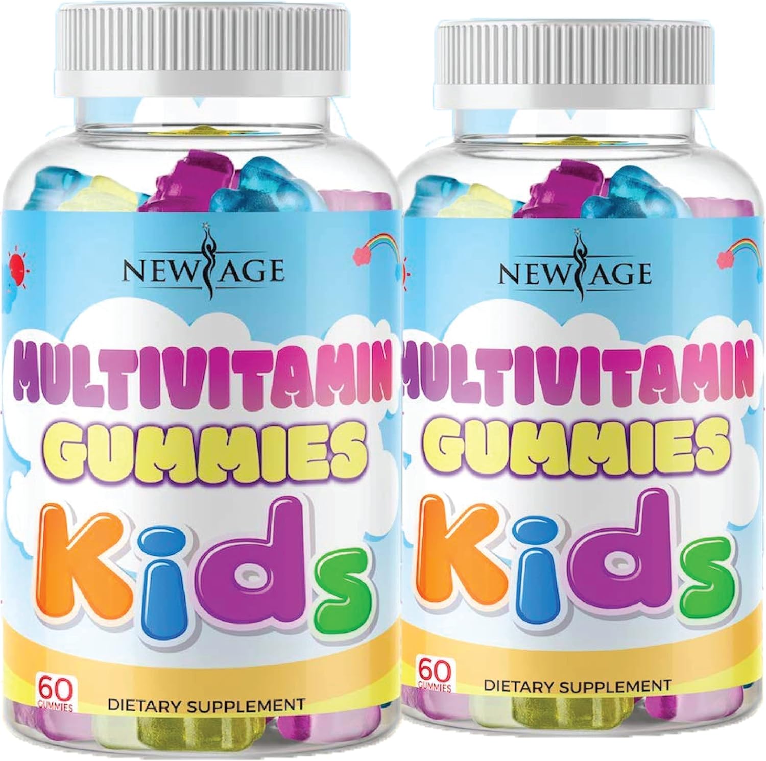 NEW AGE Daily Gummy Multivitamin for Kids - 2 Pack - Immune & Energy Support, Delicious Fresh Kids Complete Daily Multivitamin Essential Vitamins A, B, C, D, E 120 Gummies