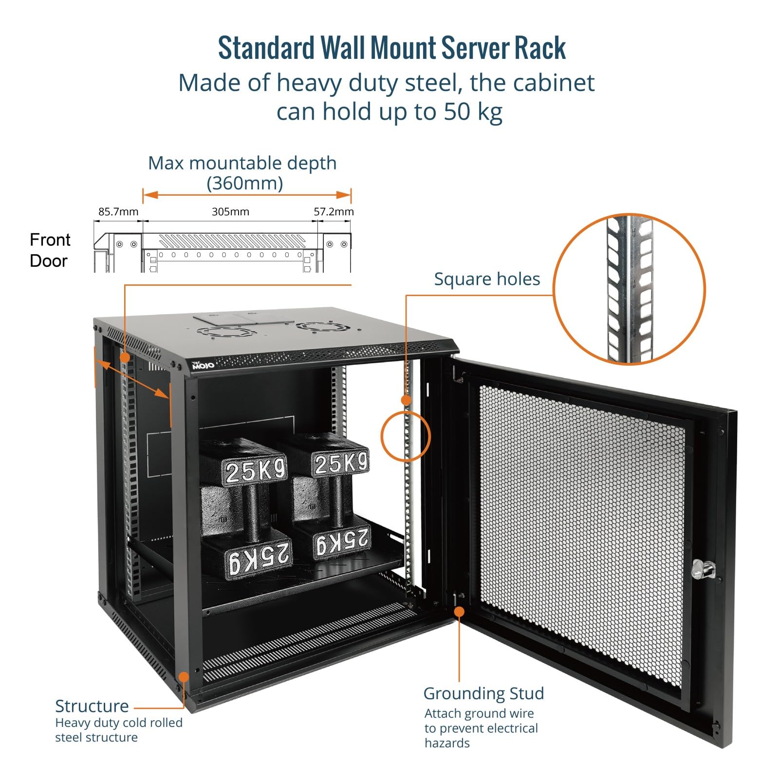 Tecmojo Armadio di Rete 19 Pollici 12U Server a Parete Profondità 450mm Rack IT Porta Forata Nero