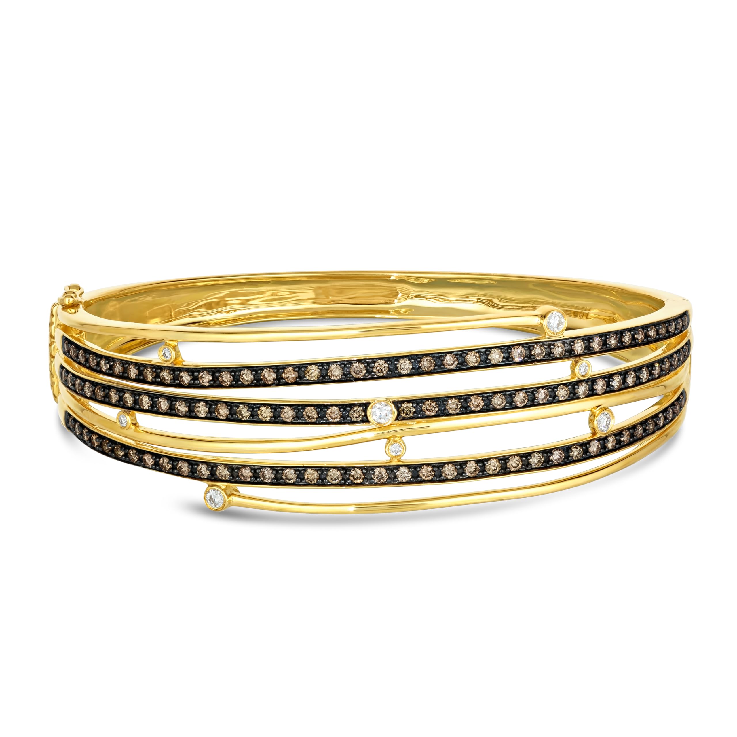 LE VIAN2 1/5 Carat White and Chocolate Diamond Multi Row Bangle Bracelet for Women in 14k Yellow Gold (G-H/Brown, VS2-SI1, 2.20 cttw) Round Cut Diamond Ladies Bangle Bracelet