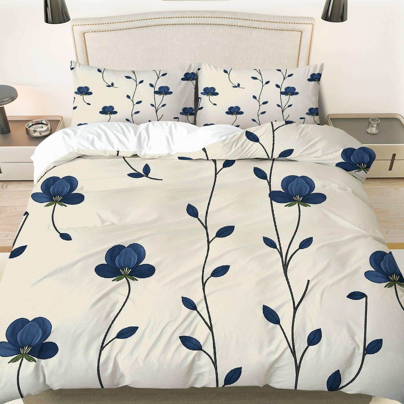Housse de couette motif floral bleu pour rafraîchir une chambre triste et terne