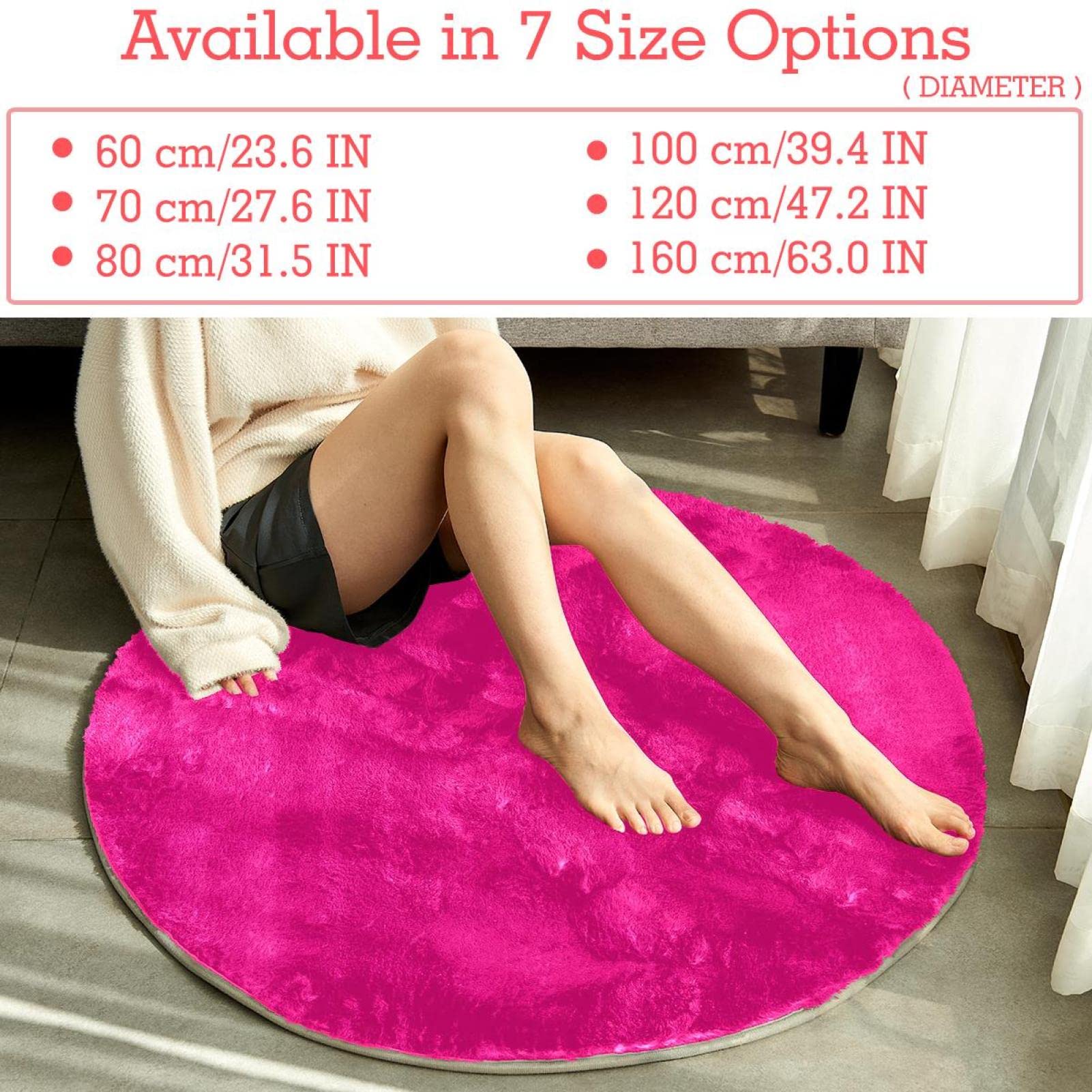 Runder Teppich mit Rosenmuster, waschbar, für Schlafzimmer, Shaggy, weich, waschbar, Rosa
