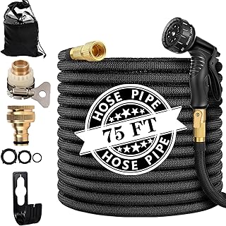 Expandable Garden Hose Pipe 75FT, 3 Times Expanding Flexible Magic Lightweight Watering Hose Pipe with 10 Function Spray Gun/Solid Brass Fittings/Anti-Leakage (75ft)