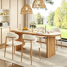 55-71 Inch Extendable Dining Table with 4 Beige Chairs, 5 Piece Space Saving Oval Large Dinner Kitchen Table for 4-6, Include Fabric Upholstered Kitchen Side Chairs with Metal Legs, Oak