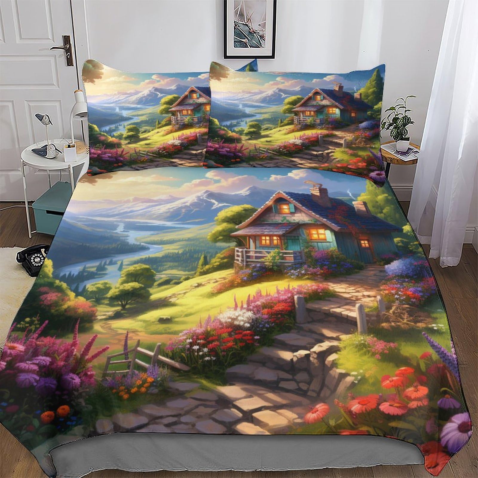 Housse de couette King 220x240cm avec taies d'oreiller Sweet Paysage en microfibre