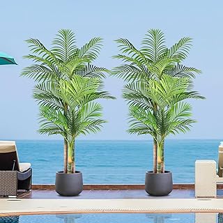 6ft Tall Triple Golden Cane Palm Artificial Tree 72inch Large Tropical P...