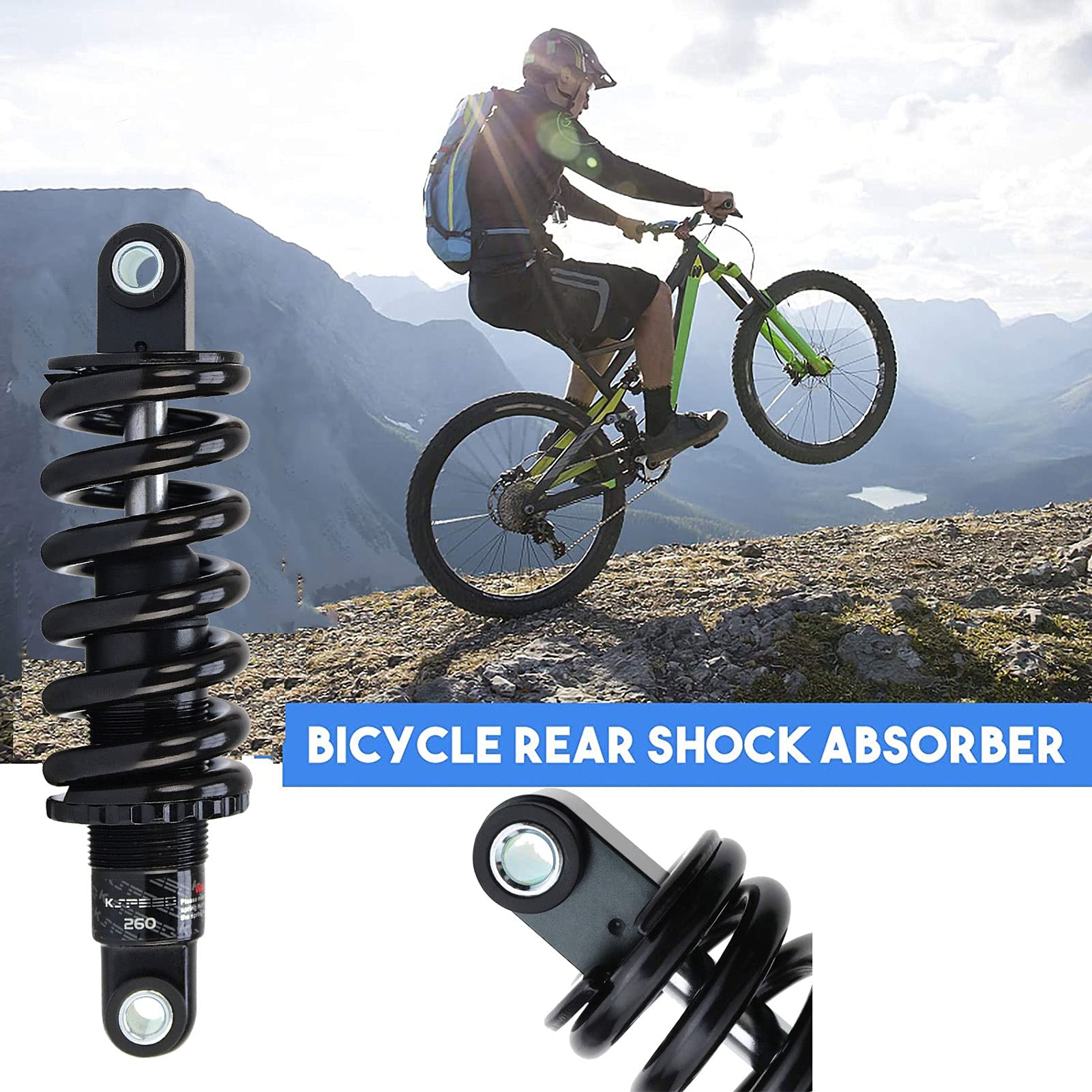 Amortisseur Arrière VTT Ressorts Hélicoïdaux - 125/150/165/190mm - Taux 150 à 2000 LB - Pour VTT, VAE, DH, XC