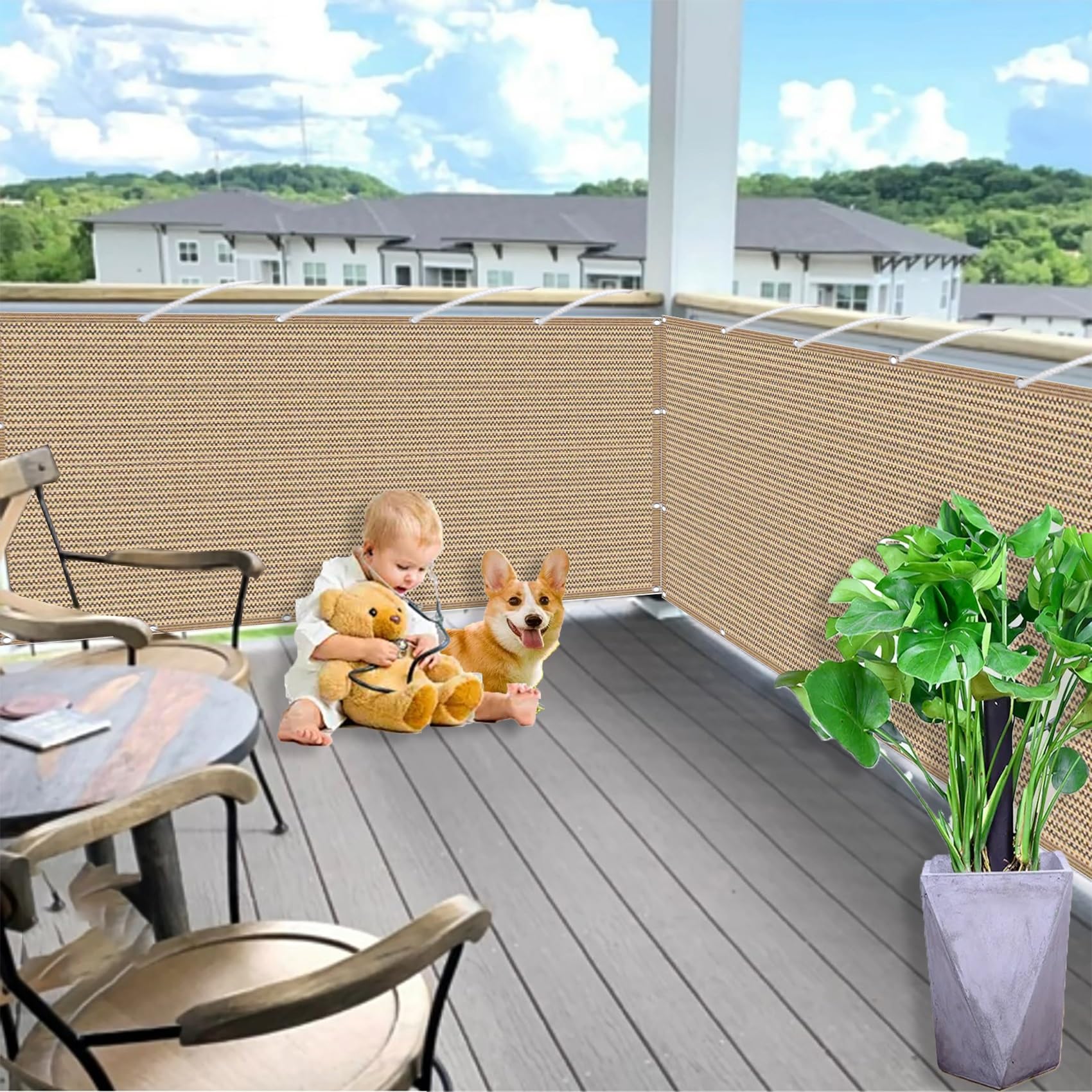 Tenda Per Balcone Frangivista AEREY – 150x700 Cm, Taupe, Protezione UV E Anti-vento, Con Occhielli In Acciaio E Fascette