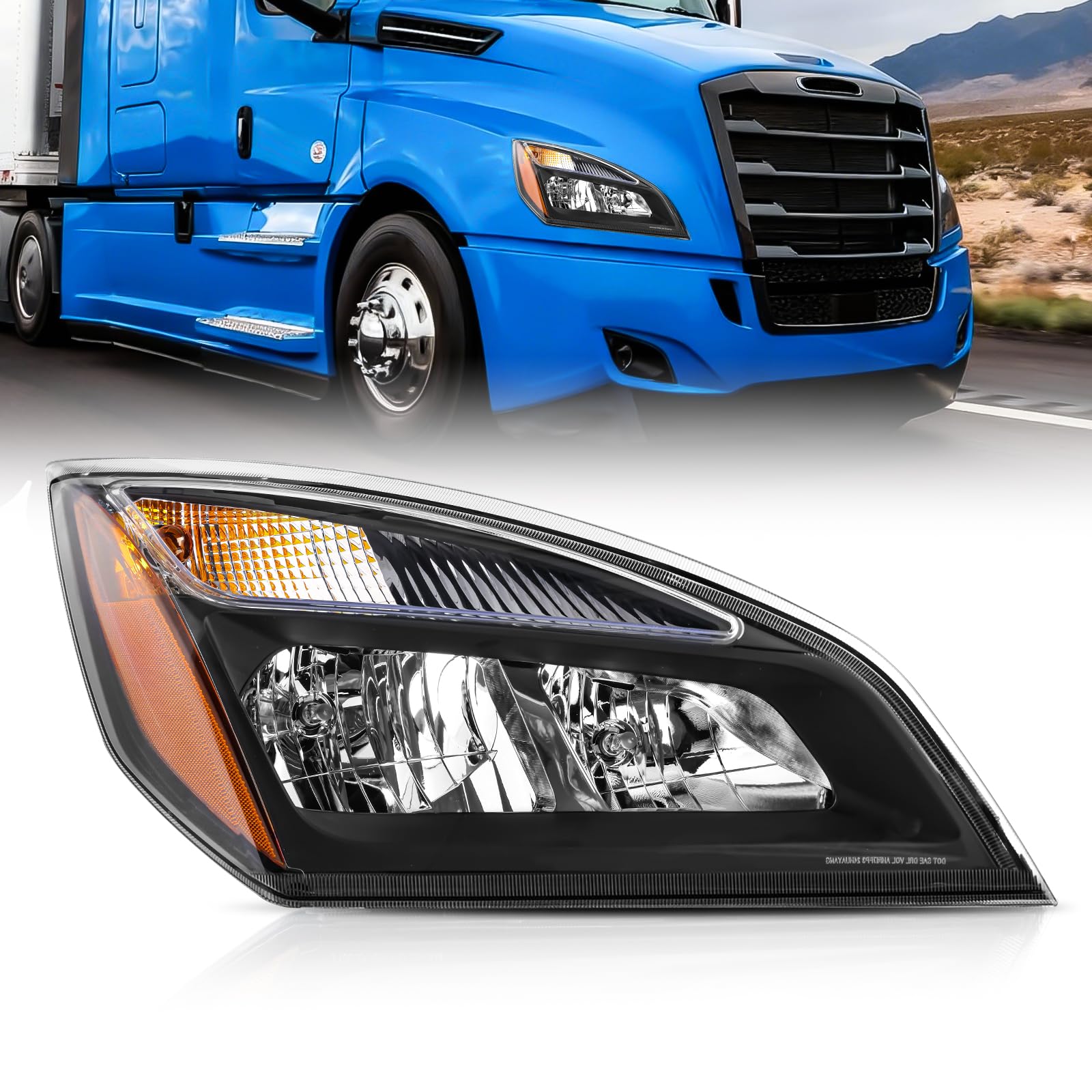 JFN Halogen Headlights Fit for Freightliner Cascadia 2018-2024, Replacement Headlamp DOT and SAE Approved, Perfect for Standard Models (Passenger Side
