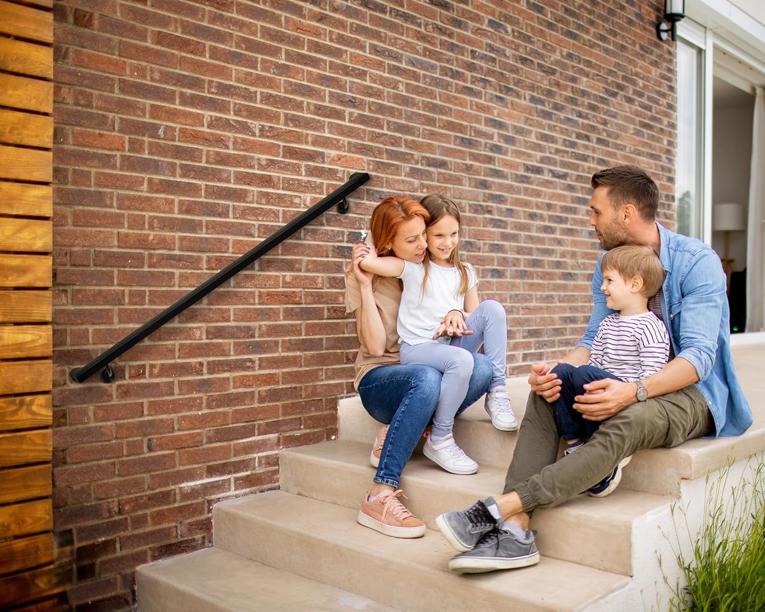 Complete Aluminum Handrail KIT - Wall Mount Brackets with Hardware, Indoor & Outdoor, Powder Coated, Comfortable Grip, Stronger ADA Design, Stylish Look (Black Textured, 3' Length)