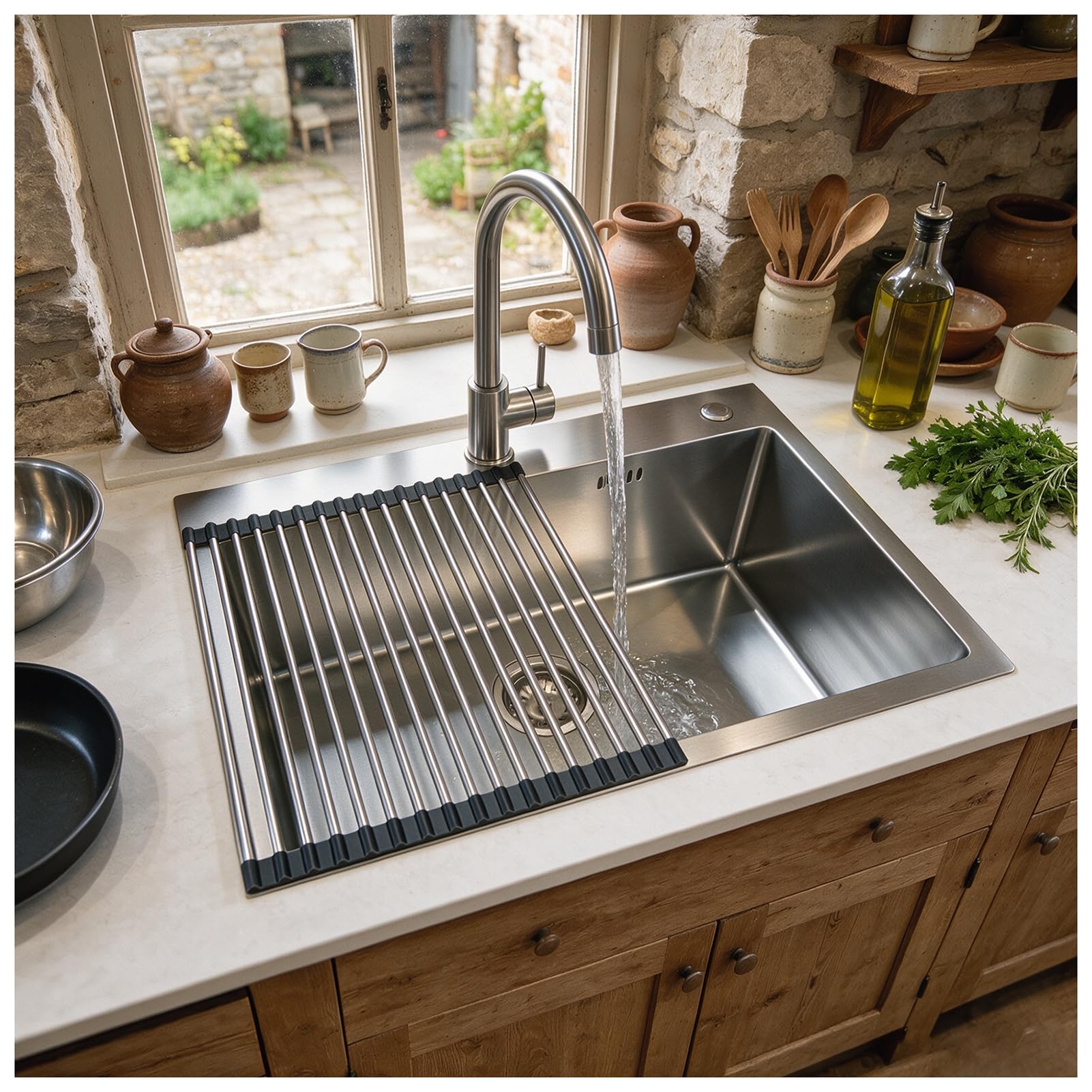 Fregadero Cocina 55 x 45 cm, 1 Seno Fregadero Acero Inoxidable Cepillado, Fregadero con 2 Orificios para Grifo, Bajo Encimera o Sobre Encimera, con Desagüe de sifón y juego de rebosadero