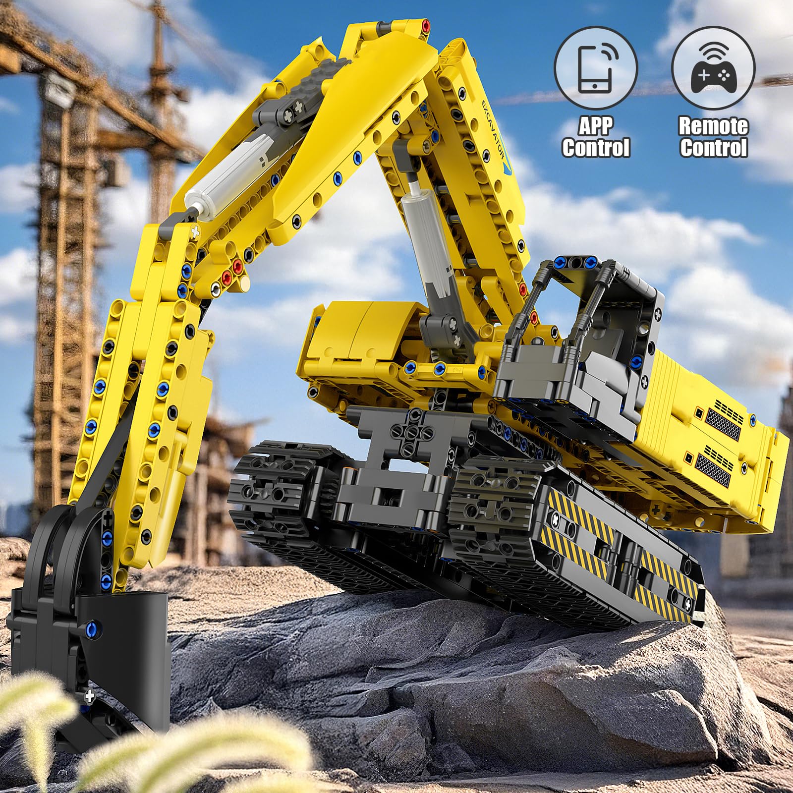Mould King Technik Bagger Bausatz, 15061 Ferngesteuerter RC Excavator Modell mit Motor und Klemmbausteine, High-Tech Motorisierter LKW-Modell Klemmbausteine für Jugendliche ab 14 Jahren(1113 Teile)