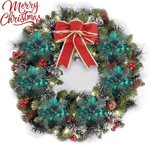 Miniatura 5 de GL-Turelifes 12 flores de Navidad con purpurina de 6.3 pulgadas de color verde negruzco, flor de pascua, flores artificiales para árbol de Navidad,