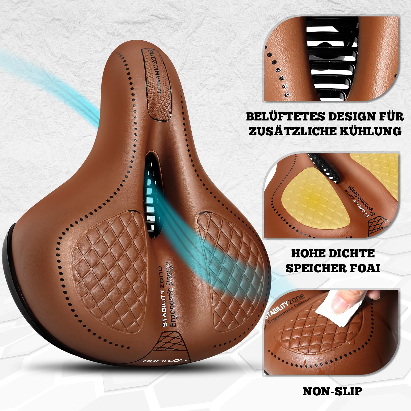 Sillín de bicicleta de gel, ancho, cómodo, transpirable y suave, impermeable, amortiguador de golpes, espuma viscoelástica ergonómica