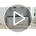 Shoe Storage Bench with 2 Flip Drawers, Entryway Bench with Padded Seat Cushion, Shoe Cabinet with 2 Barn Doors, 11.8" D x 39.4" W x 18.4" H, for Entryway, Living Room, Bedroom, Greige