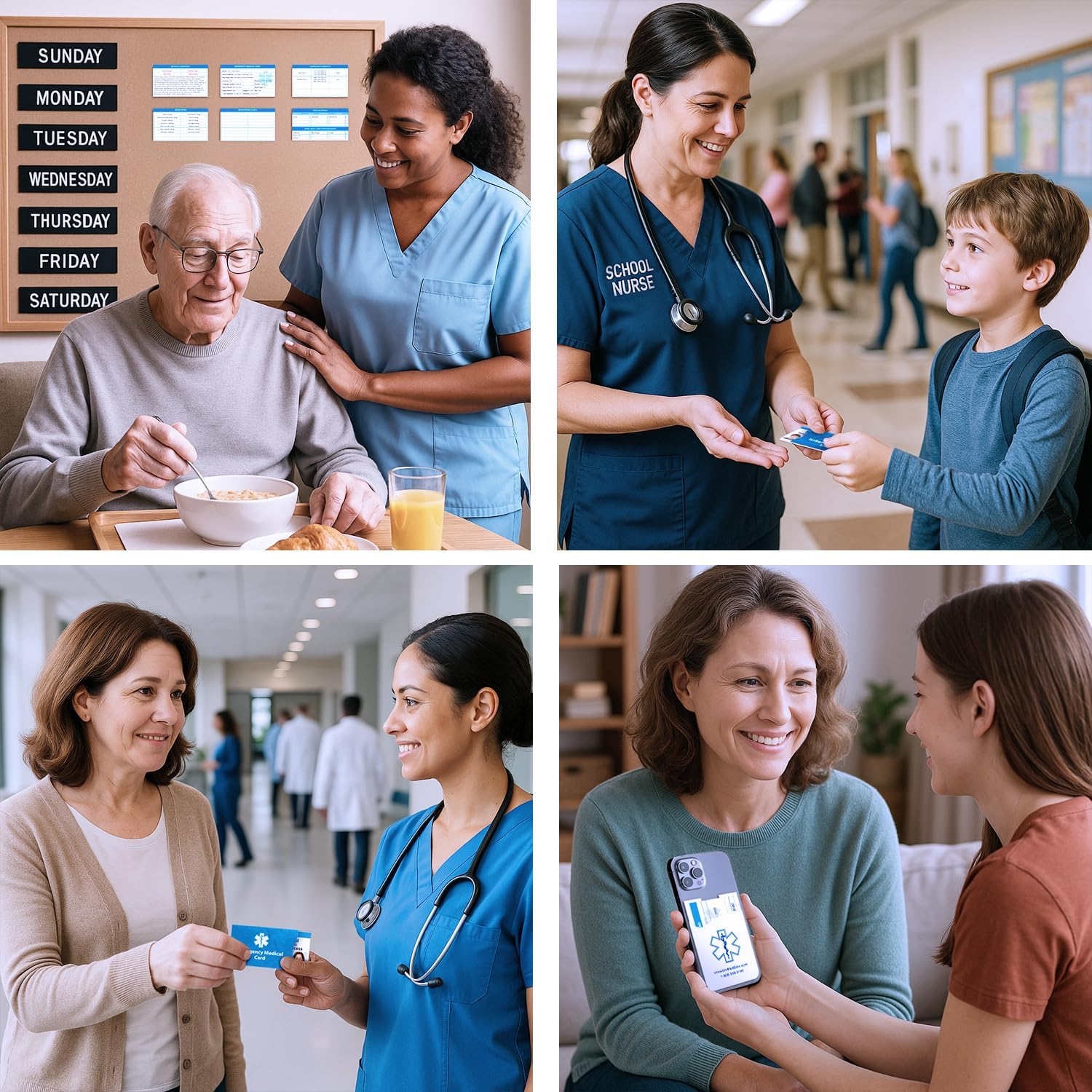 Universal Medical Data Emergency ID Med Cards - Six Easy-to-Fill Panel Medical Cards for Wallet with Tyvek Sleeves & Adhesive Phone Card Holder for Emergency List, Allergy & Prescriptions - Pack of 6