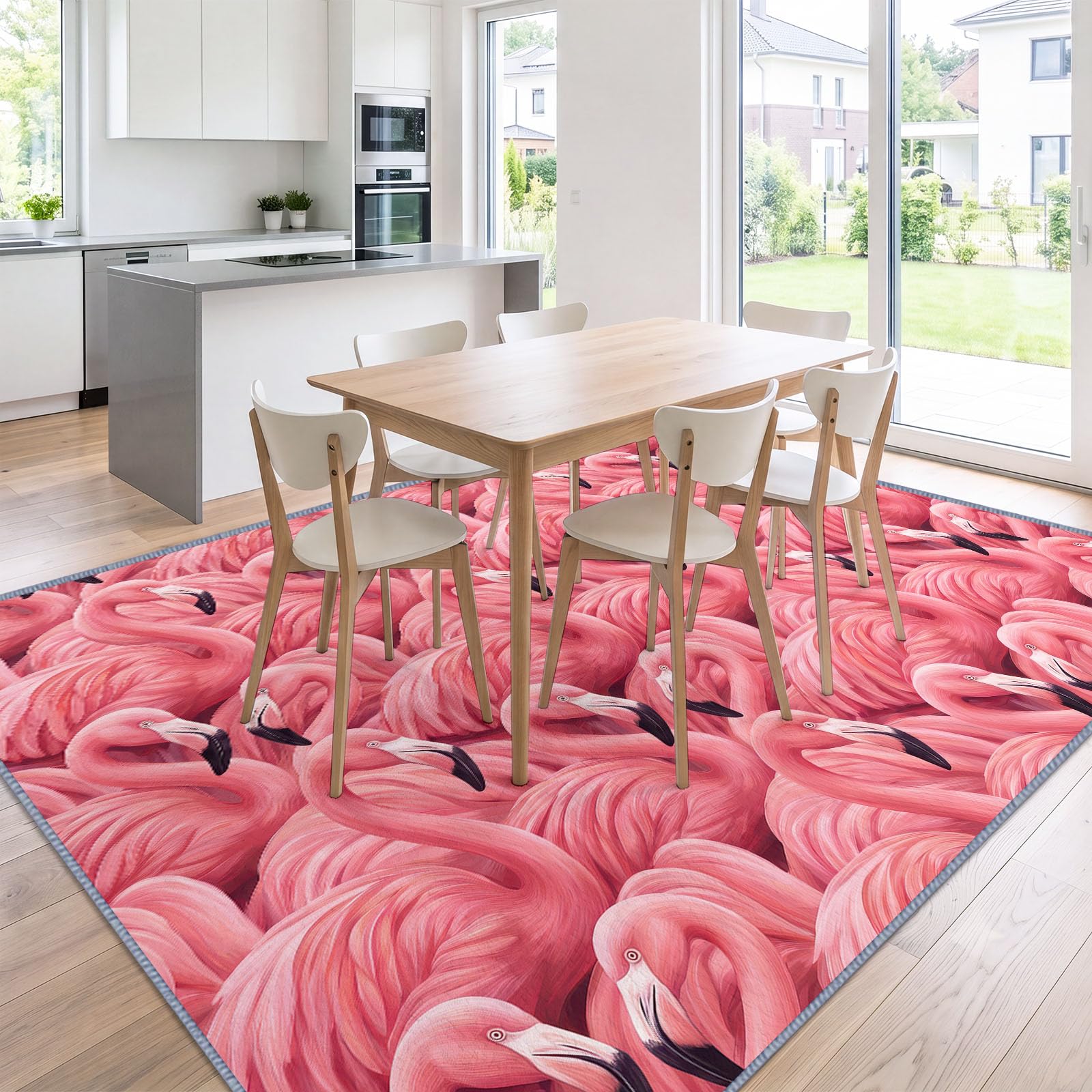 Tapis Lavable en Machine 120 x 180 cm Campagne Animaux Flamants Roses Tapis Antidérapant en Flanelle Idéal pour Enfants et Animaux – Moquette de Chambre Doux, Poils Courts, Entretien Facile, Rose